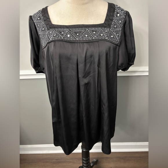 George Tops - George Black Embroidered Square-Neck Blouse